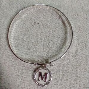 Silvertone initial m crystal wire bracelet